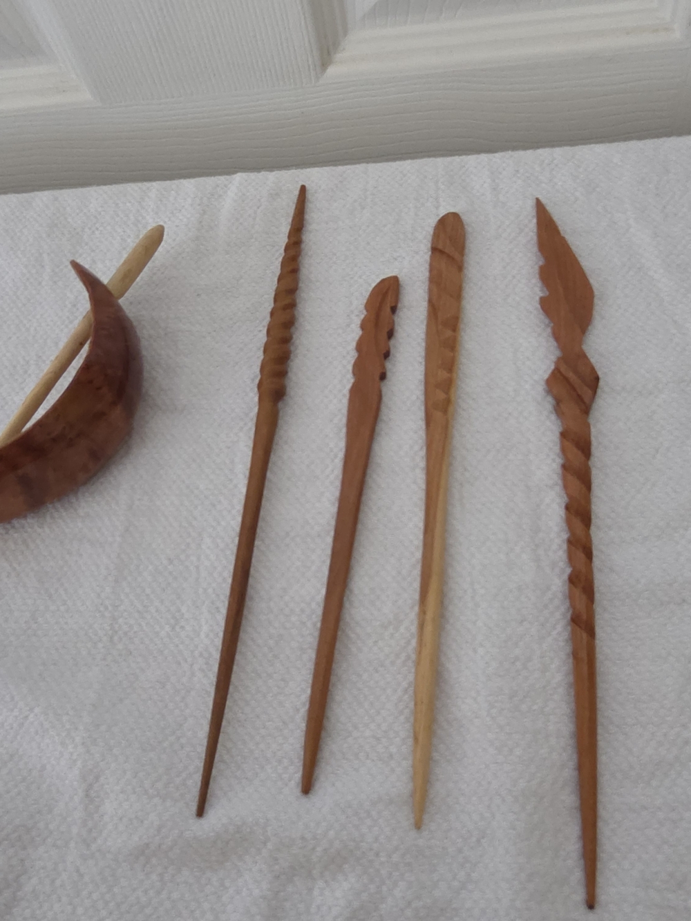 Hand-Carved Wood Hair Sticks Set - Natural Brown